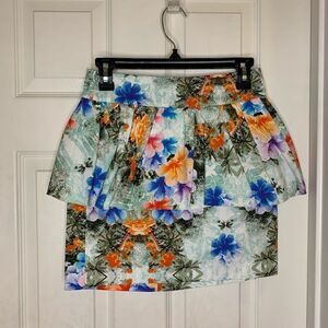 Zara Tropical Print Floral Pencil Skirt Ruffles